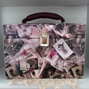 90’s Jewelry case with removable tray and mirror, ‘Victorian Postcards’